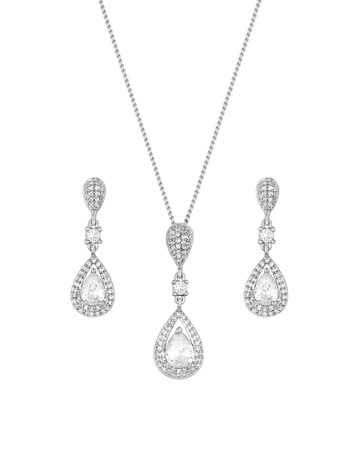 Jon Richard Silver Plated Clear Crystal Pave 3 Tier Pear Drop Set - Gift Boxed