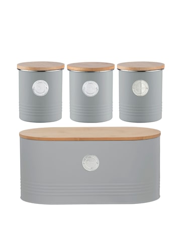 Typhoon Living 4 Piece Bread Bin and Canister Grey Storage Set