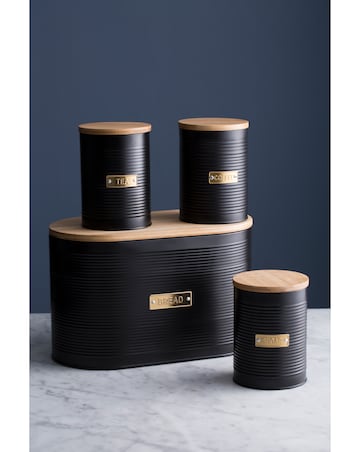 Typhoon Otto 4 Piece Bread Bin and Canister Black Storage Set