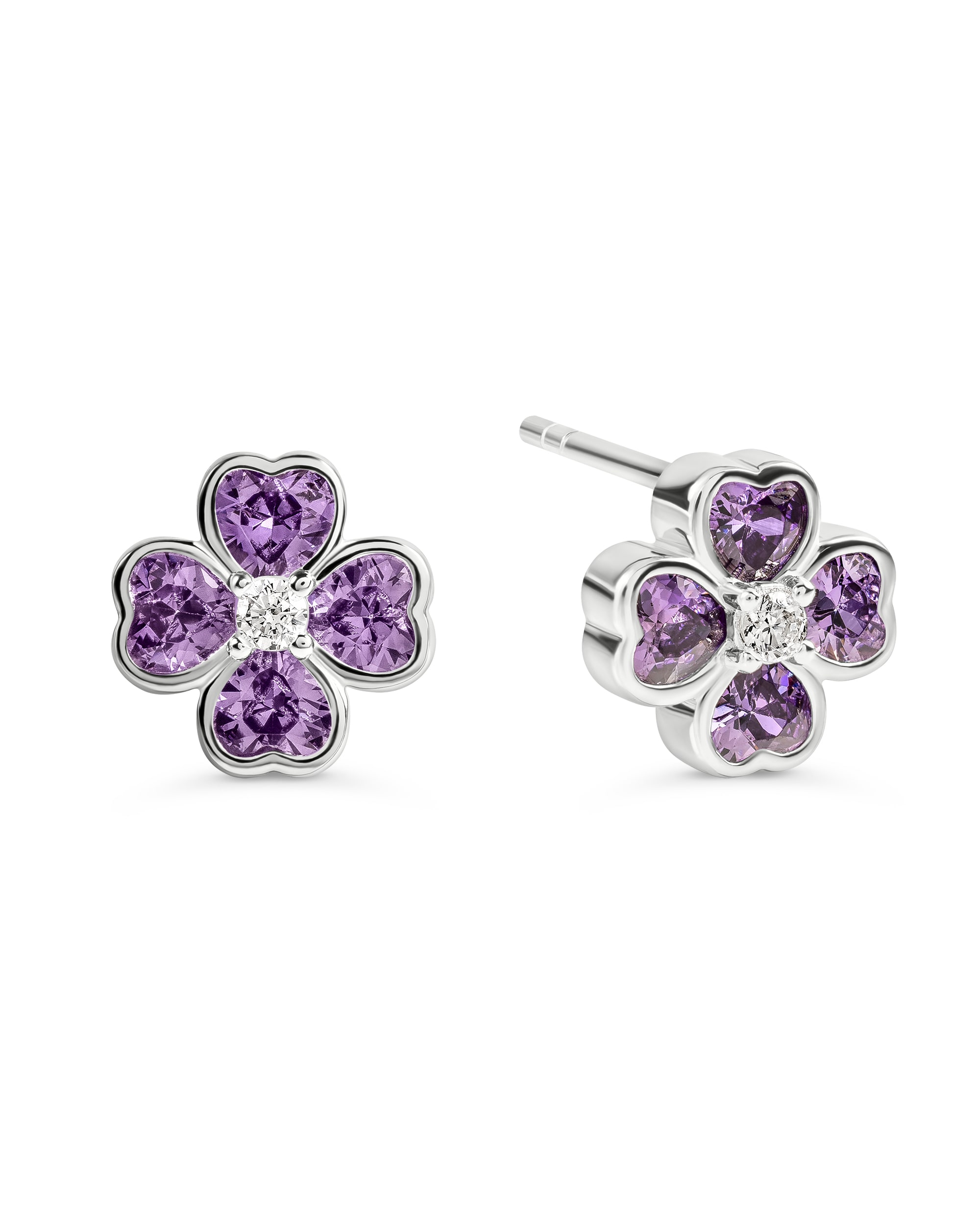 Radley Silver Purple CZ Flower Earrings