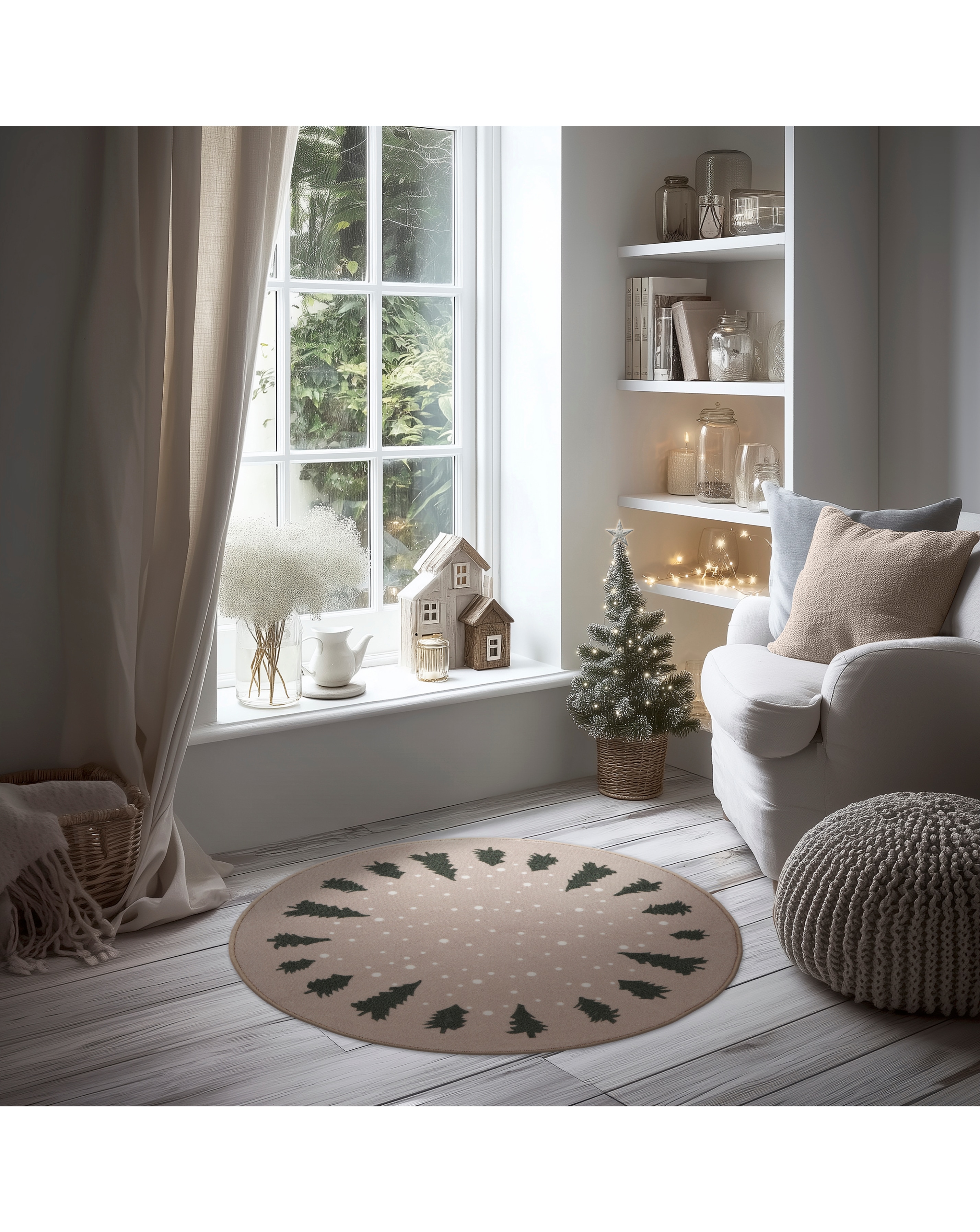 New In - Christmas Trees Washable Circle Rug