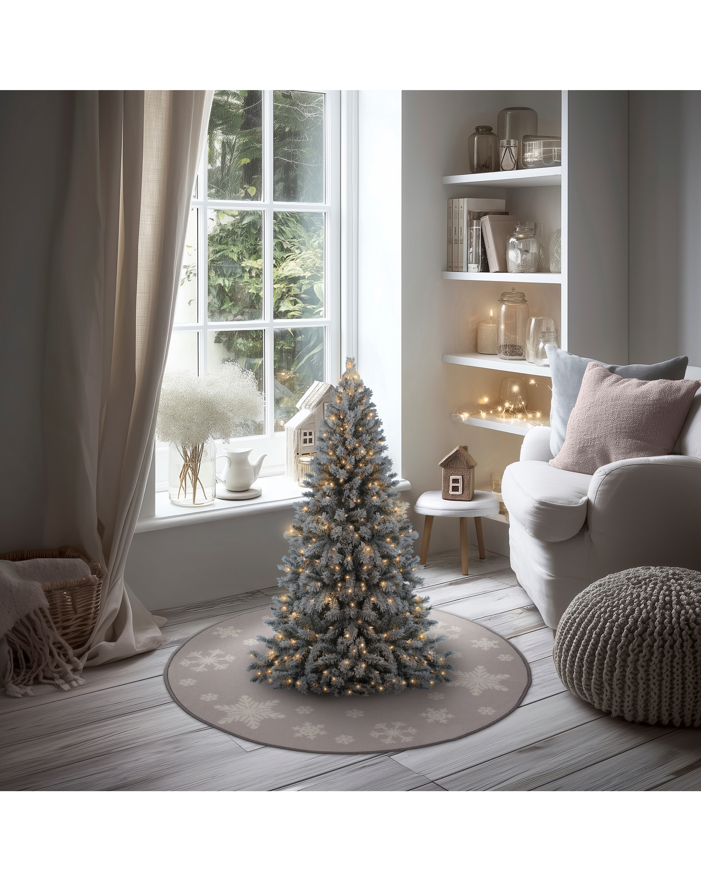 New In - Christmas Snowflakes Washable Circle Rug