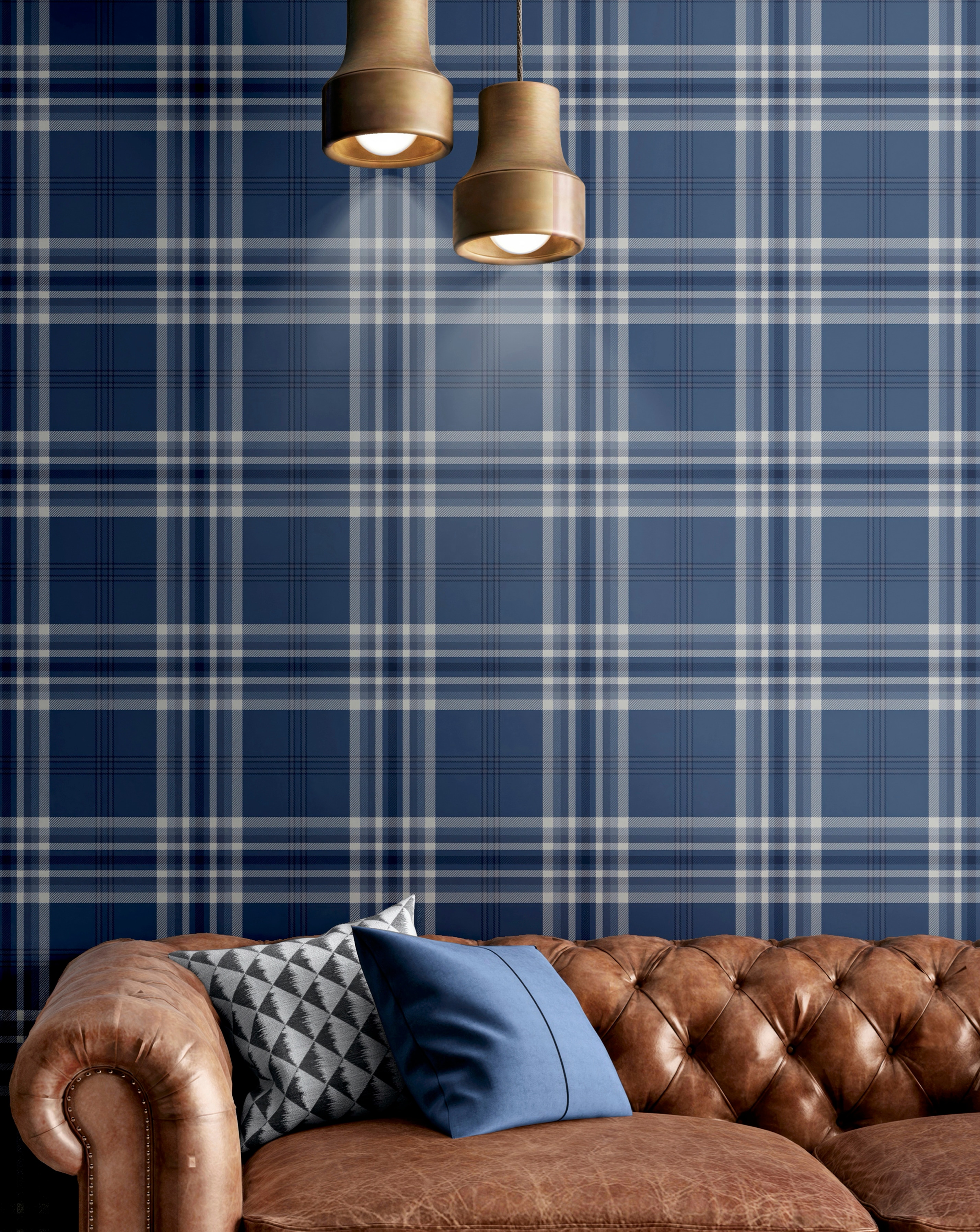 Catherine Lansfield Navy Check Wallpaper