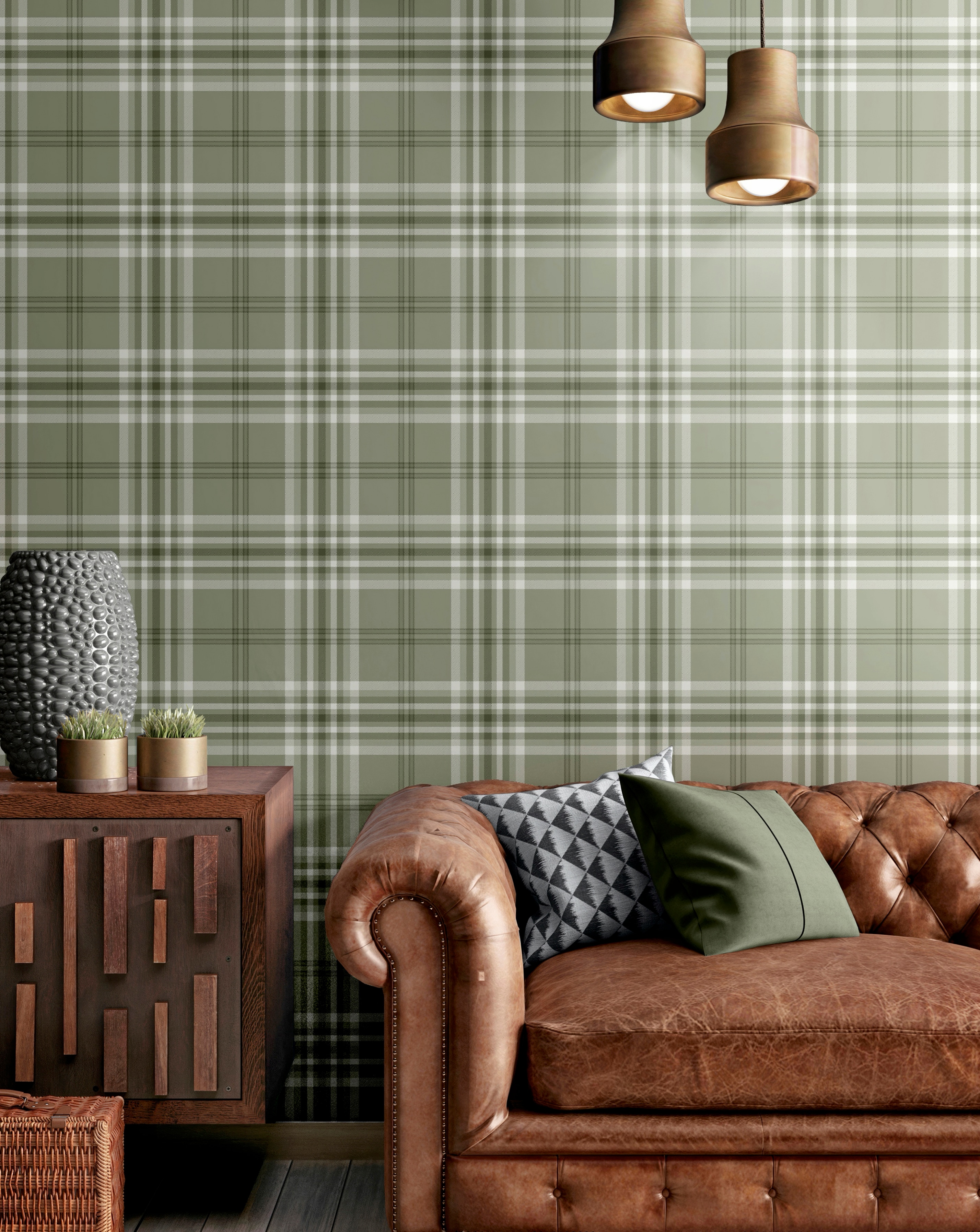 Catherine Lansfield Sage Check Wallpaper