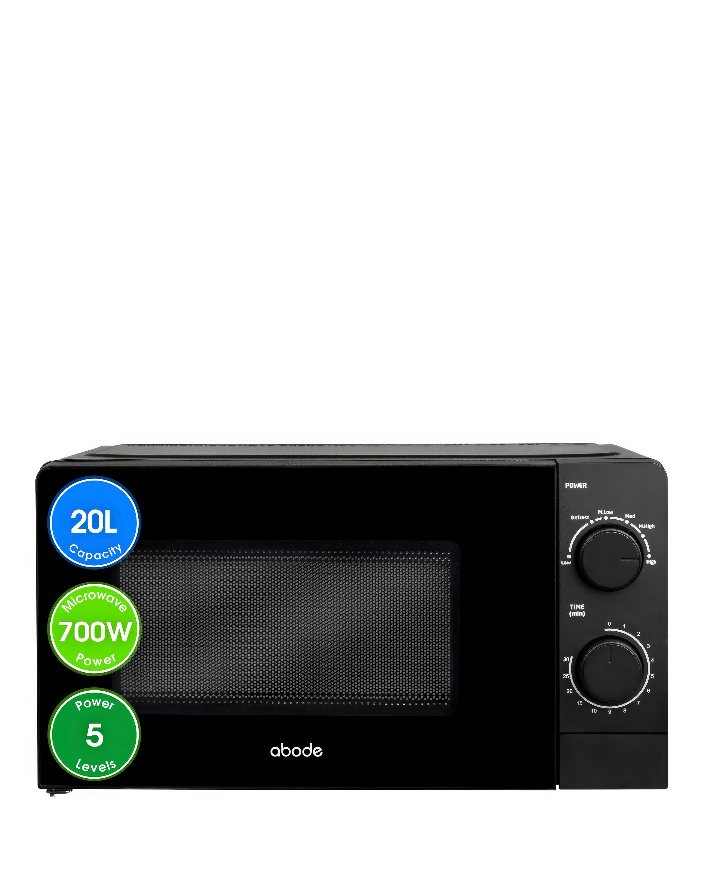 Abode 20 Litre Black Manual Microwave