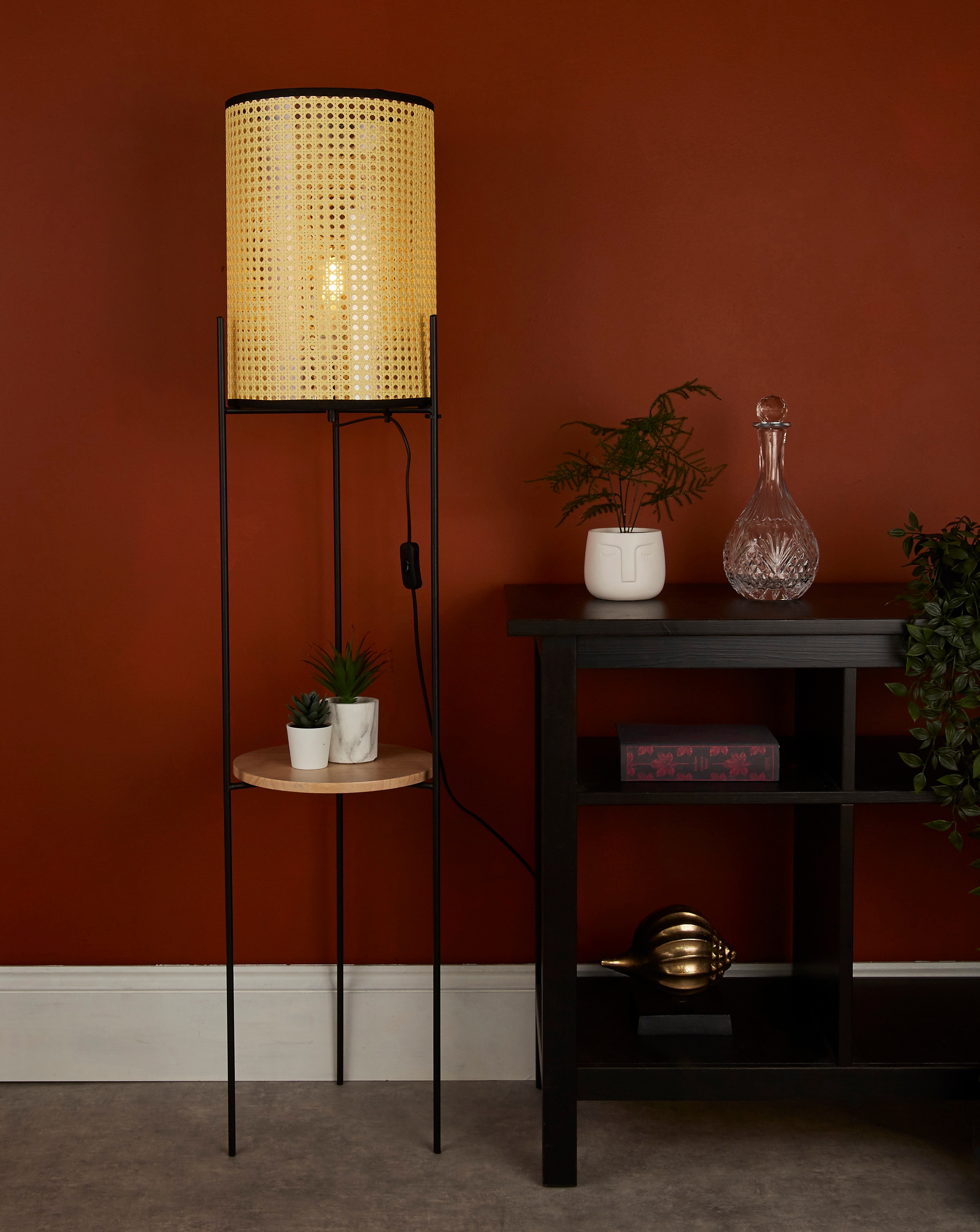 Rattan Cane Space Saving Floor Lamp