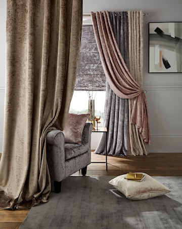 Crushed Velvet Lined Eyelet Curtains