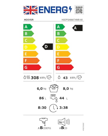 Hoover H-Wash 350 H3DPS4866TAMB-80 8+6kg Washer Dryer
