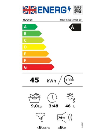 Hoover H-WASH 350 H3WPS496TAMB6-80 9kg Washing Machine - White + installtion