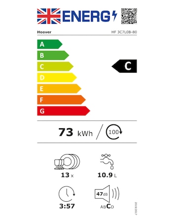Hoover HF 3C7L0B 13 place Dishwasher - Black + installtion