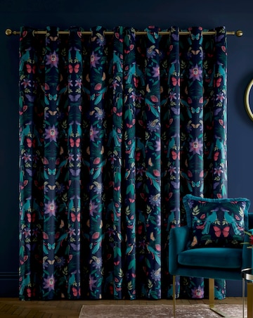 Catherine Lansfield Mya Tropical Birds Velvet Eyelet Curtain