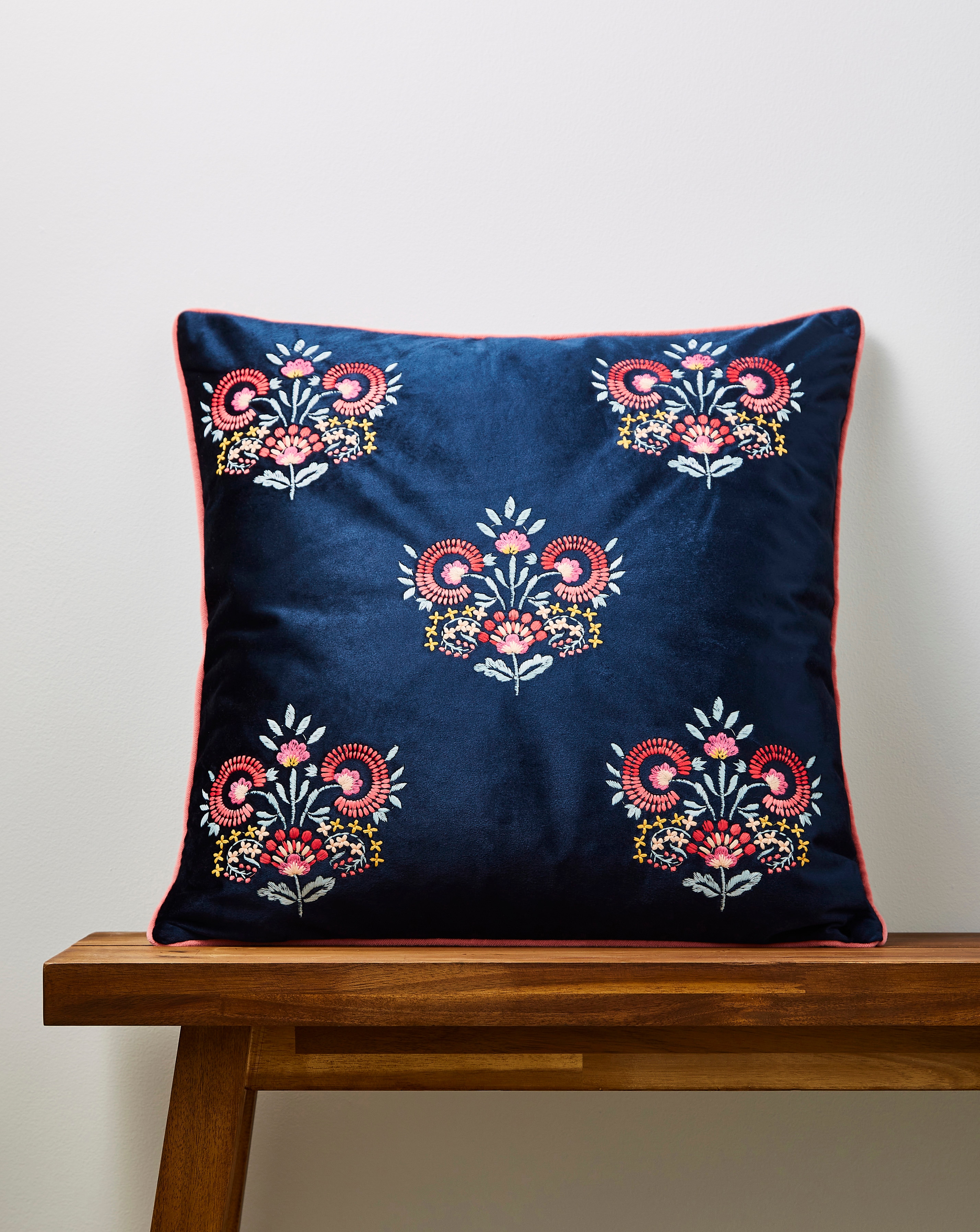 Millie Embroidered Floral Velvet Cushion