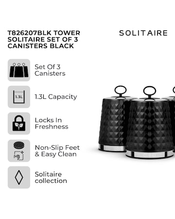 Tower Solitaire Set of 3 Canisters-Black