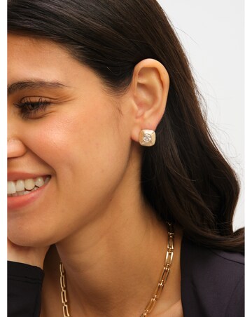 Jon Richard Gold Plated Ridge And Crystal Stud Earrings