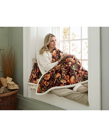 Mushroom Printed Fleece Heated Throw 140x180cm