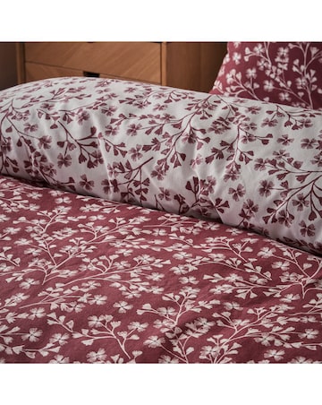 Catherine Lansfield Brushed Grace Floral Leaf Red Duvet Cover Set