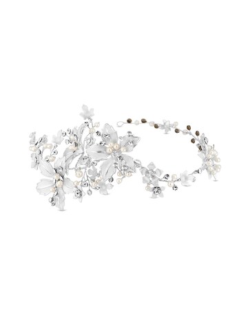 Jon Richard Lila Silver Floral Crystal And Pearl Hair Vine