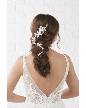 Jon Richard Lila Silver Floral Crystal And Pearl Hair Vine