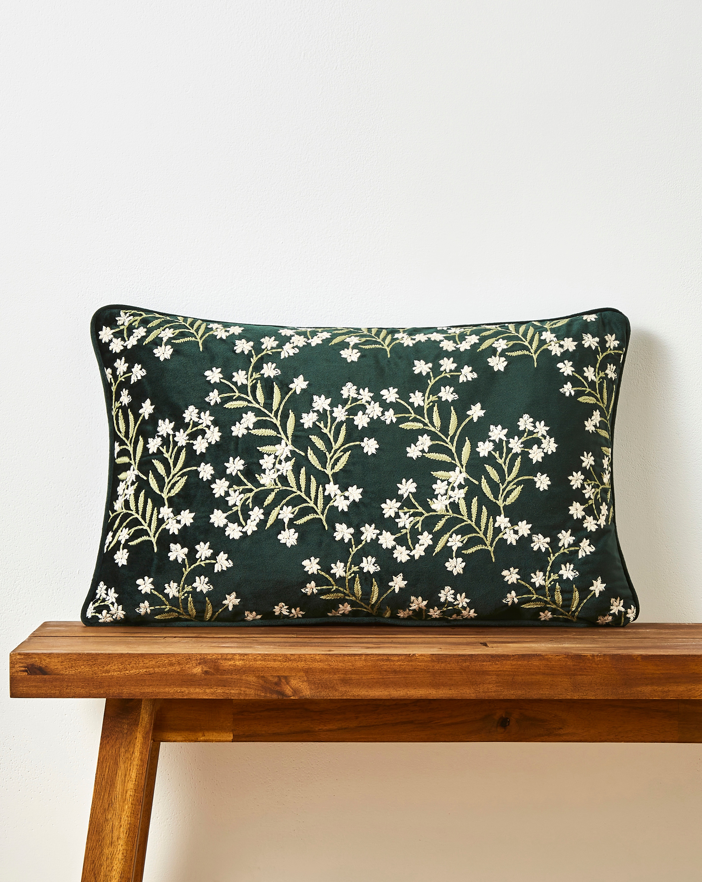 Holly Floral Embroidered Boudoir Cushion