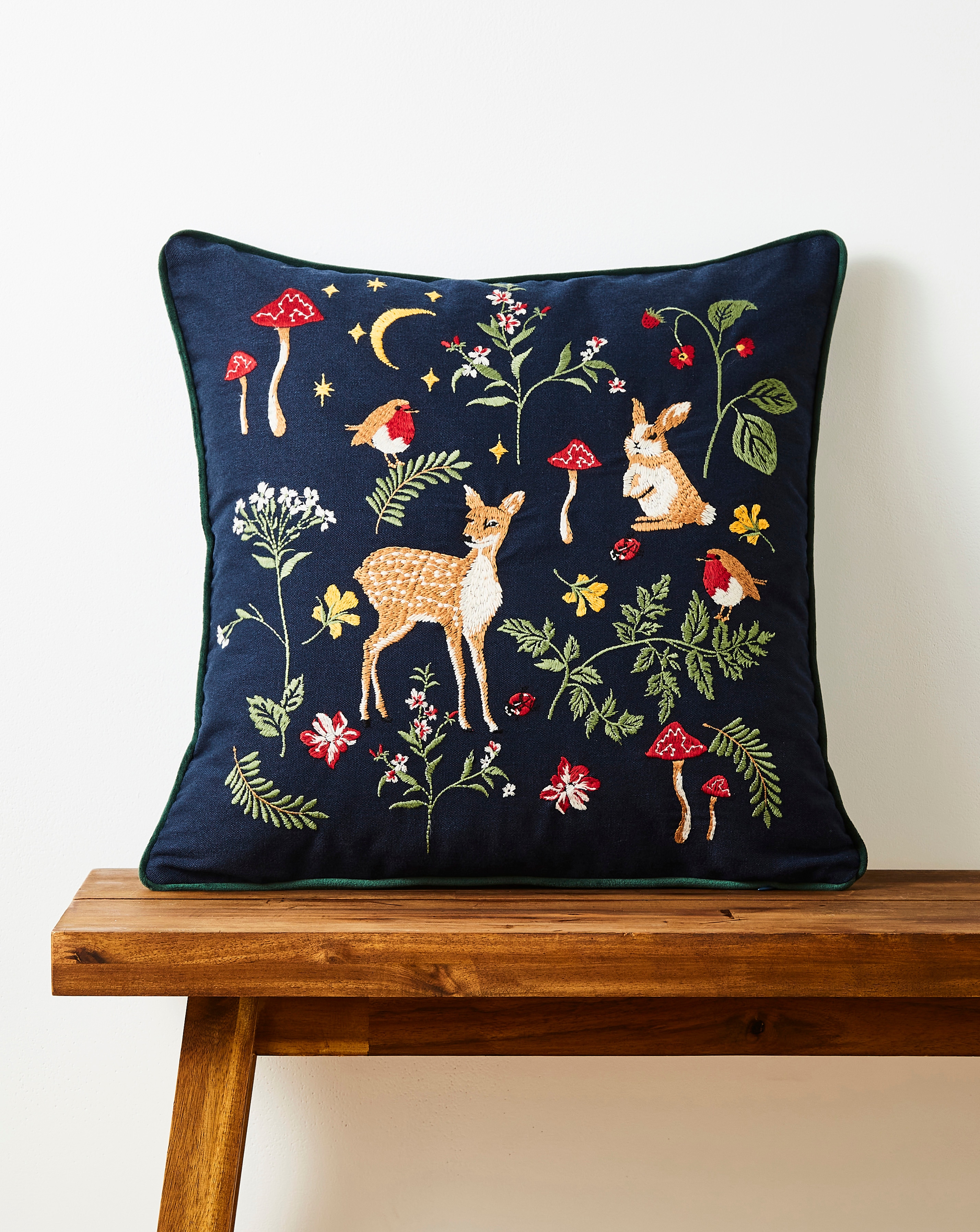 Woodland Animals Embroidered Cushion