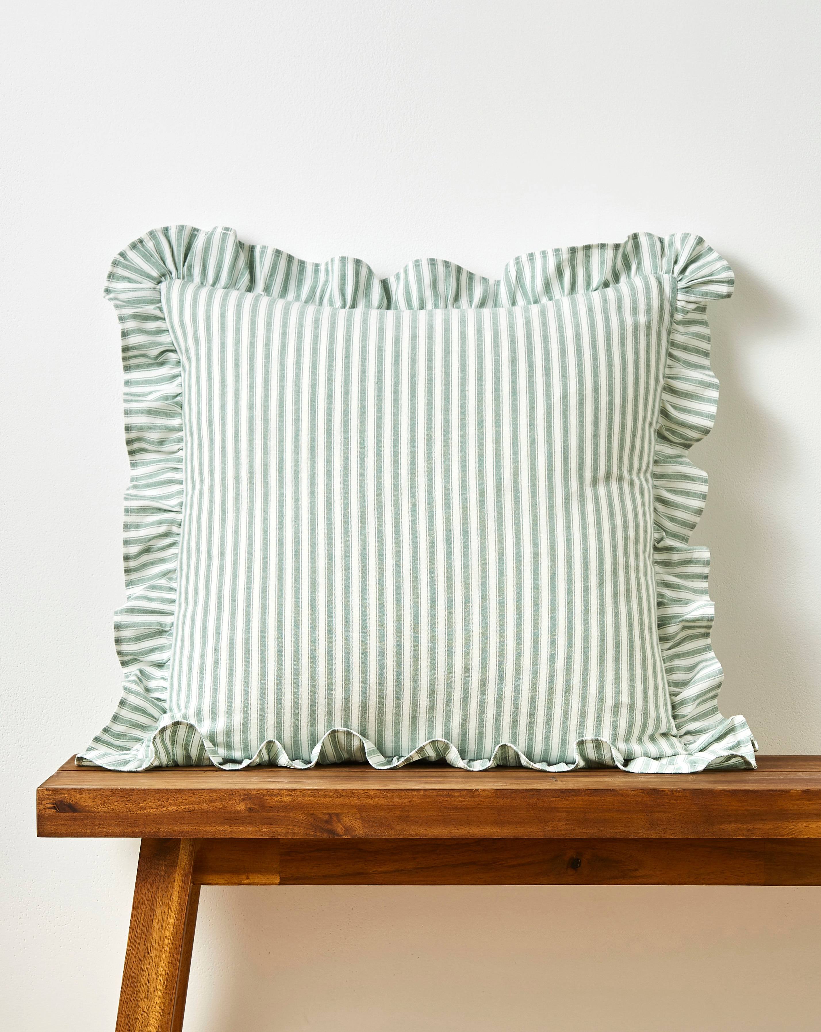 Sylvia Ruffled Stripe Cushion - Green
