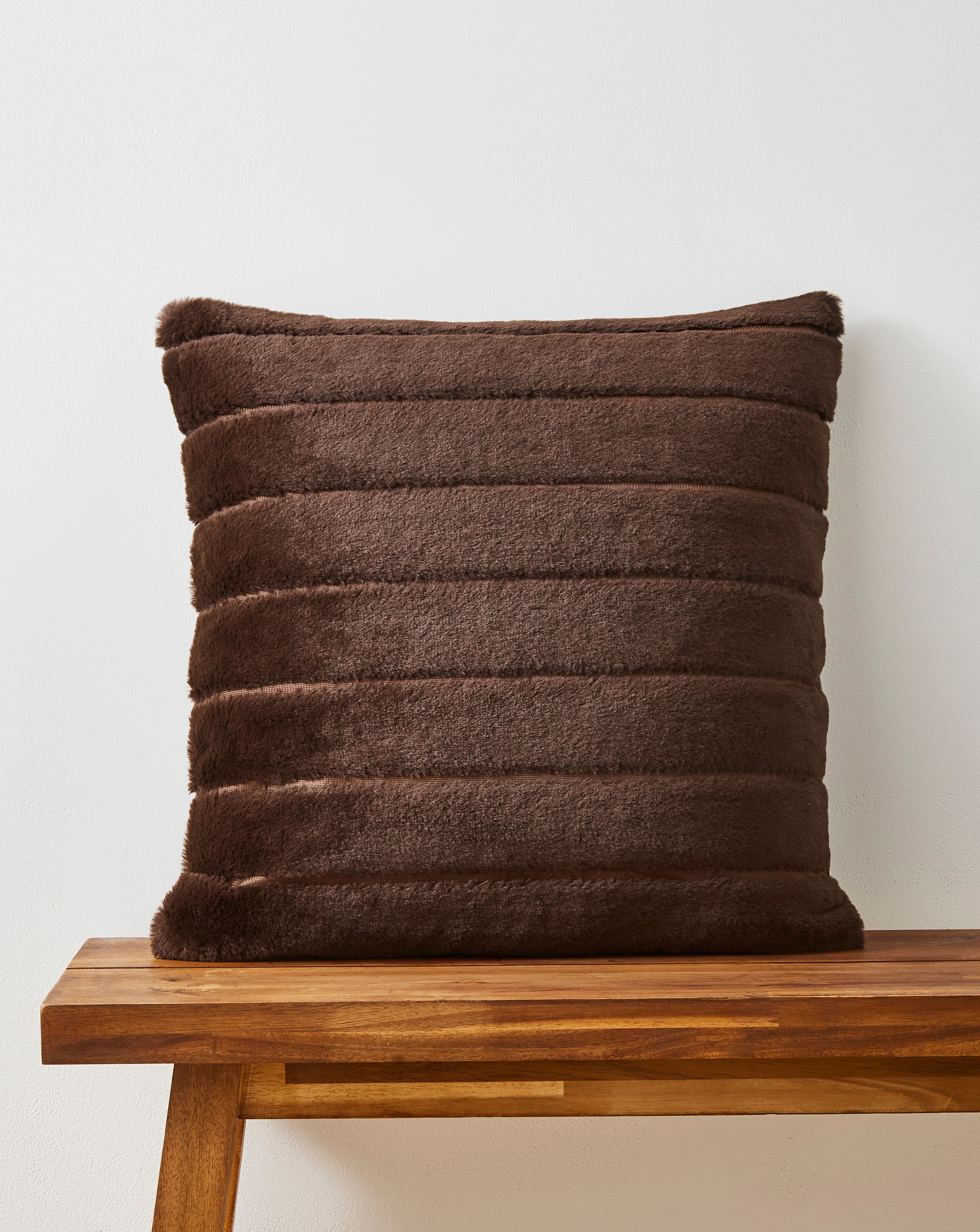 Large Ribbed Faux Fur Cushion- Chocolate