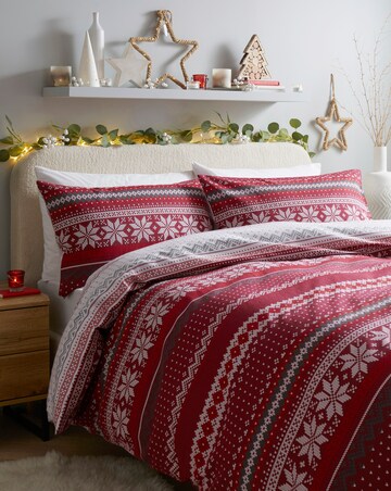 Fairisle Red Brushed Cotton Duvet Cover Set