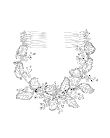 Jon Richard Silver Plated Clear Crystal Olivia Pave Leaf Double Hair Comb