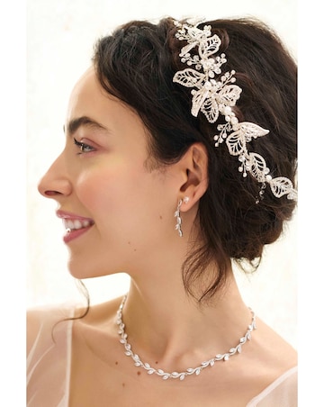 Jon Richard Silver Plated Clear Crystal Olivia Pave Leaf Double Hair Comb