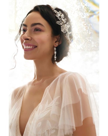 Jon Richard Silver Plated Clear Crystal Olivia Pave Leaf Double Hair Comb