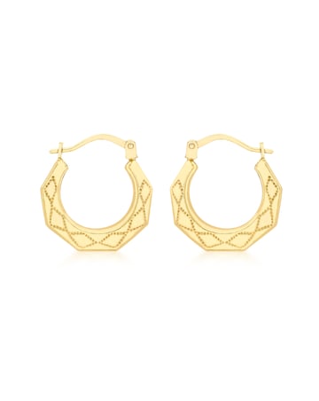 9Ct Gold Patterned Creole Earrings