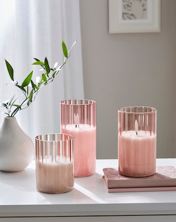 Set of 3 Ribbed Glass LED Candles