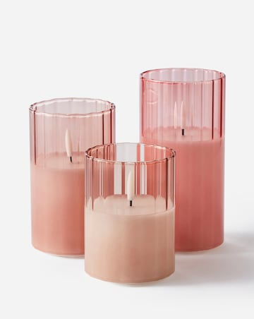 Set of 3 Ribbed Glass LED Candles