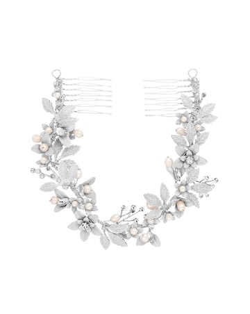 Jon Richard Clara Brushed Leaves Fresh Water Pearl And Crystal Double Comb